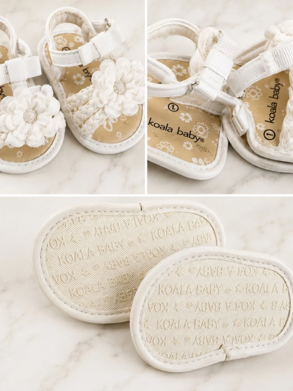 Koala Baby White Floral Infant Sandals Size 1 | Baby Girls Summer Sandals